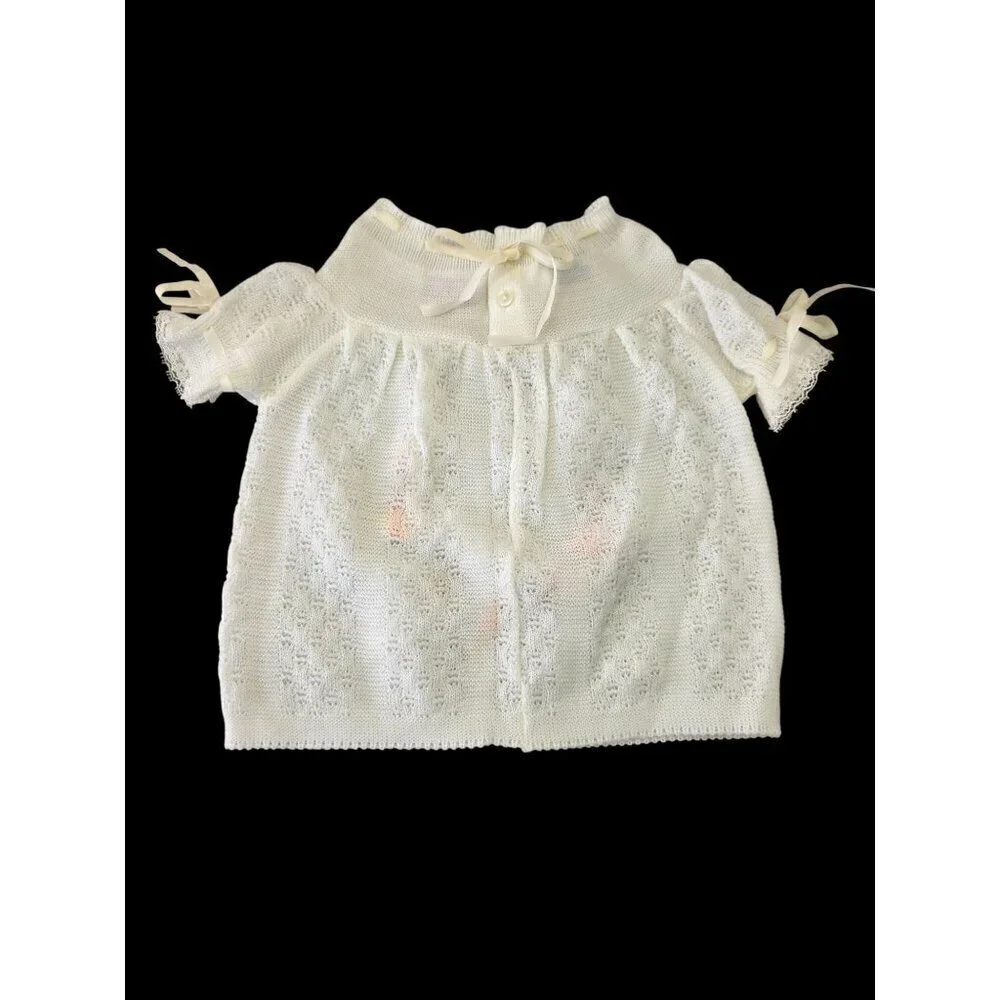 Love Spun by Celebrity 60/70s Baby Dress Newborn L Embroidery White Knit Acrylic